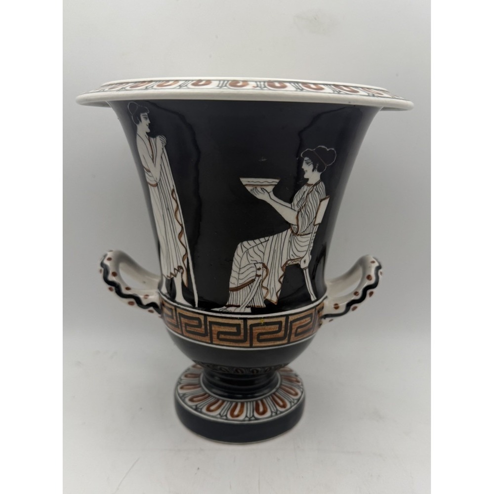 Vintage Ceramios Halandri Greece Greek Krater Vase Hand Painted Classical 6.75"